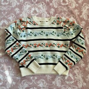 Roolee Cream Floral Stripe Crewneck Sweater